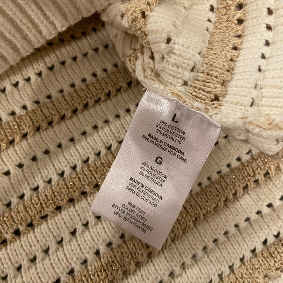 NWT French Connection Size L Ivory Gold Stripe Cotton Blend Sleeveless Knit Top - Picture 8 of 12